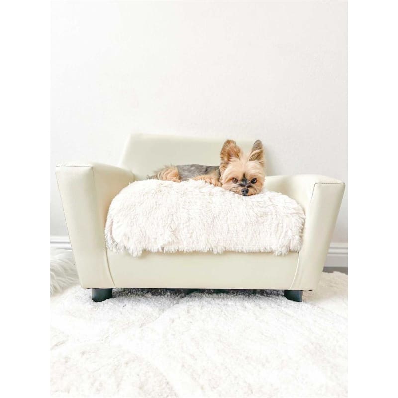 Shaggy Ivory and Ivory Faux Leather Orthopedic Mid-Century Rivoli Dog Chair or Sofa NEW ARRIVAL