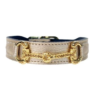 - Horse & Hound Italian Leather Dog Collar in Metallic Gold genuine leather dog collars HARTMAN & ROSE luxury dog collars