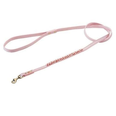 - Mini Beaded Pink Quartz Dog Genuine Leather Dog Collar