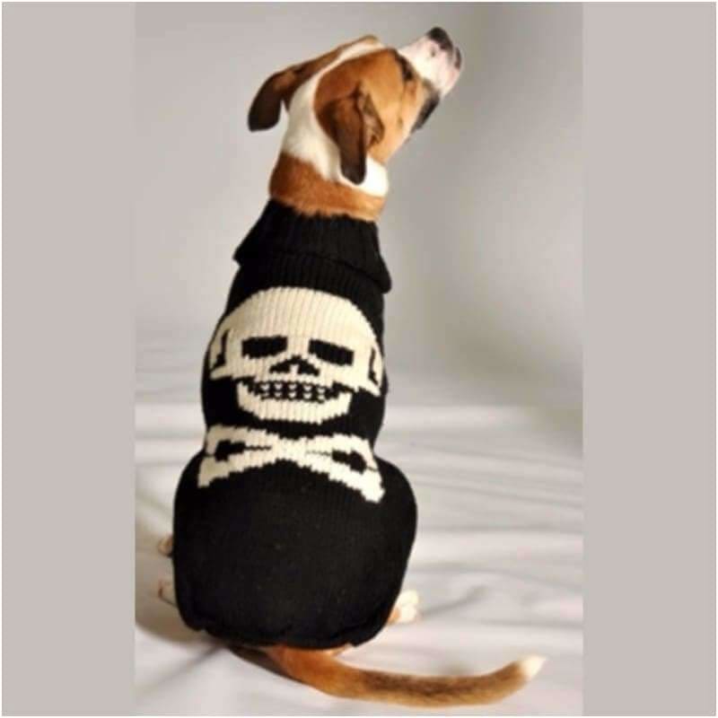 - Black Skull Hand-Knit Wool Dog Sweater Sweaters