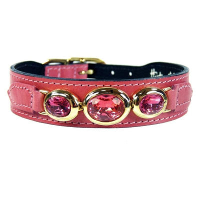 - Regency Italian Leather Dog Collar in Petal Pink genuine leather dog collars HARTMAN & ROSE luxury dog collars