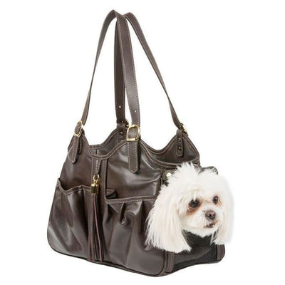 Italian Leather Chocolate Metro Couture Dog Carrier with Tassel luxury dog carriers, luxury dog purse carriers, NEW ARRIVAL