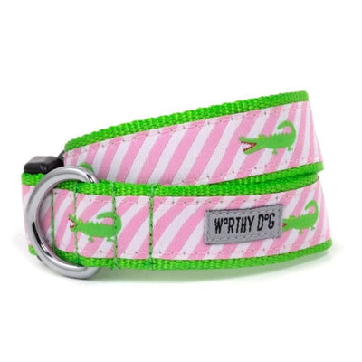 Pink Stripe Alligator Collar & Leash Collection bling dog collars, cute dog collar, dog collars, fun dog collars, leather dog collars