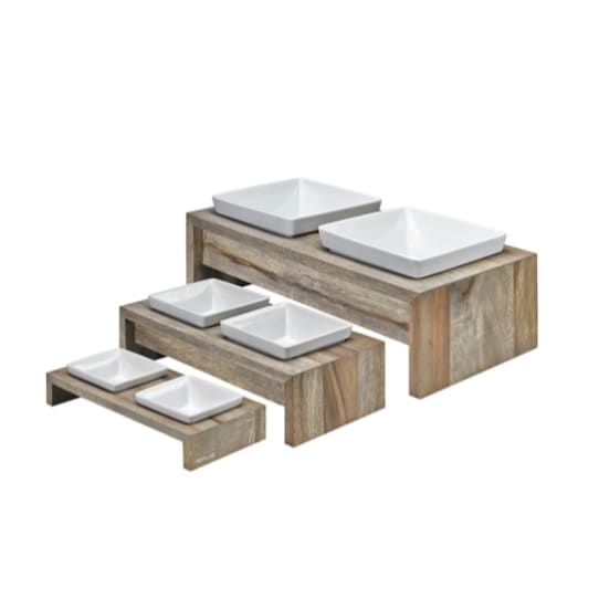 - Artisan Double Wood Dog Feeder Fossil New Arrival