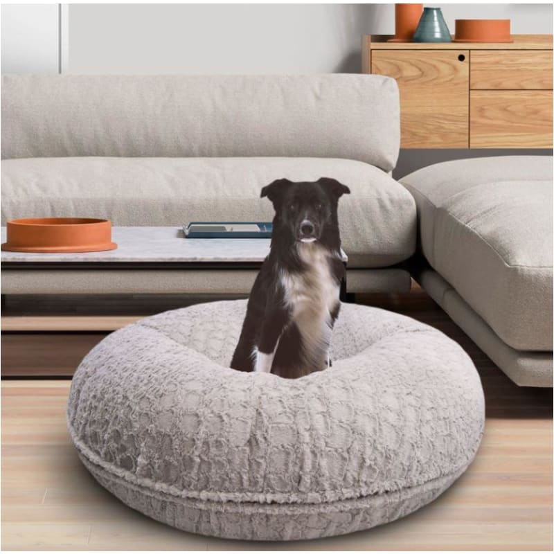 Serenity Gray Bagel Bed bagel beds for dogs, cute dog beds, donut beds for dogs