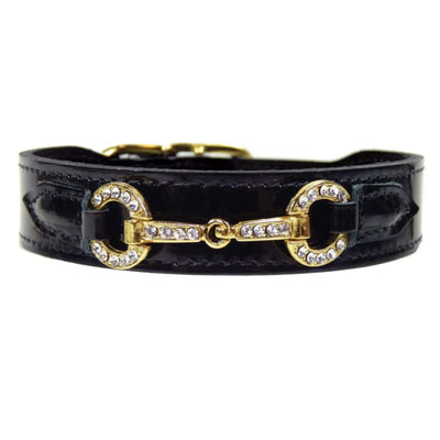 Holiday Crystal Bit Patent Leather Dog Collar in Black & Gold Pet Collars & Harnesses genuine leather dog collars, HARTMAN & ROSE, luxury 