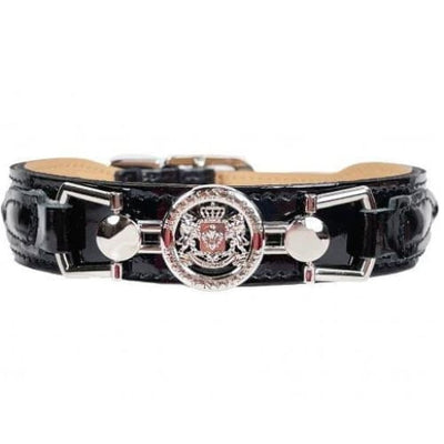 Dynasty Italian Leather Dog Collar In Black Patent & Nickel genuine leather dog collars, luxury dog collars, NEW ARRIVAL