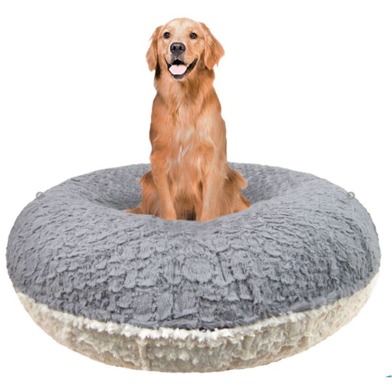 Serenity Gray & Serenity Ivory Shag Bagel Bed BAGEL BEDS, bagel beds for dogs, BEDS, cute dog beds, donut beds for dogs