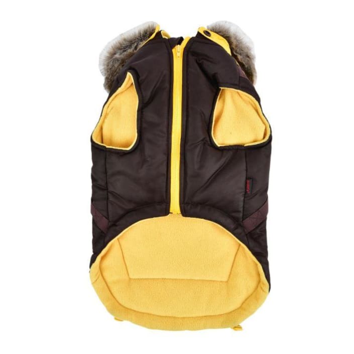 - Orson Fleece and Fur Dog Coat With Harness in Brown NEW ARRIVAL