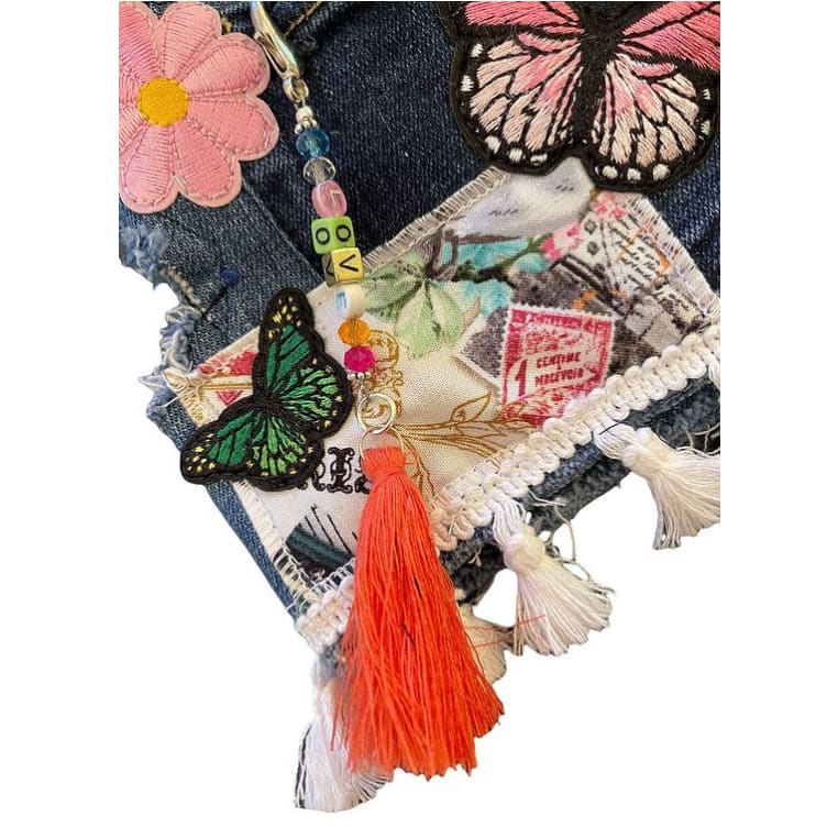 Butterflies Denim Vintage Harness with Tassels and Crystals MADE TO ORDER, NEW ARRIVAL