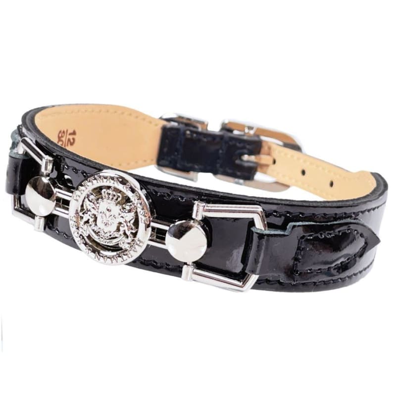 Dynasty Italian Leather Dog Collar In Black Patent & Nickel genuine leather dog collars, luxury dog collars, NEW ARRIVAL