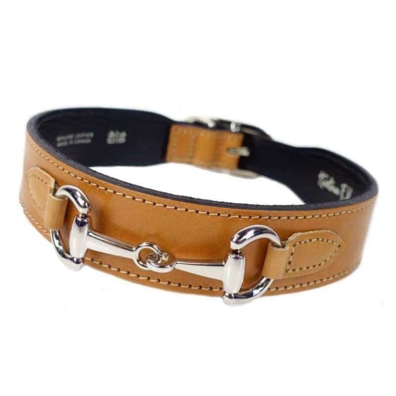 - Belmont Buckskin Italian Leather Dog Collar In Caramel & Nickel