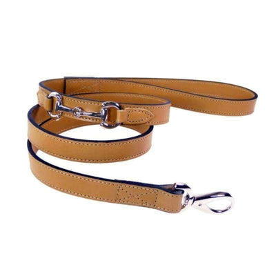 - Belmont Buckskin Italian Leather Dog Collar In Caramel & Nickel
