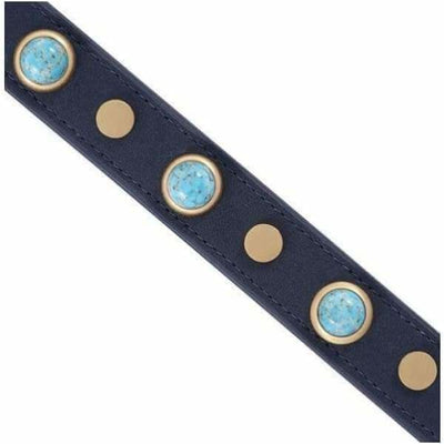 - Boho Turquoise Glass Genuine Leather Navy Dog Collar NEW ARRIVAL