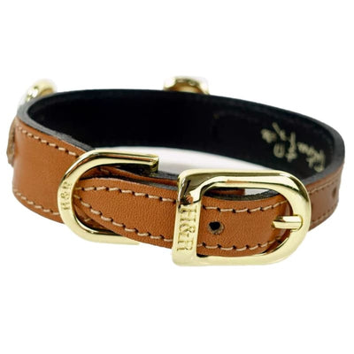 Belmont Italian Leather Dog Collar In Bucksin & Gold Pet Collars & Harnesses genuine leather dog collars, luxury dog collars