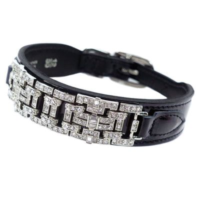 - Haute Couture Art Deco Dog Collar in Black Patent & Nickel genuine leather dog collars HARTMAN & ROSE luxury dog collars