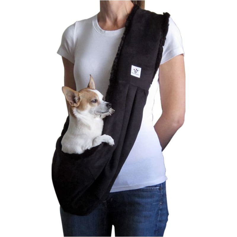 Black Microsuede & Faux Fur Dog Sling Carrier Pet Carriers & Crates dog carriers, dog carriers backpack, dog carriers slings, dog purse 