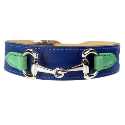 - Belmont Italian Leather Dog Collar In Cobalt Blue & Nickel