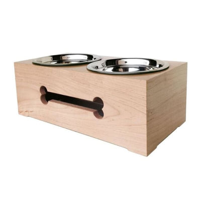 - Wooden Bone Cut Double Bowl Raised Dog Diner NEW ARRIVAL