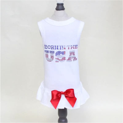 Born in the USA Dog Dress White Dog Apparel 4th of july, clothes for small dogs, cute dog apparel, cute dog clothes, cute dog dresses