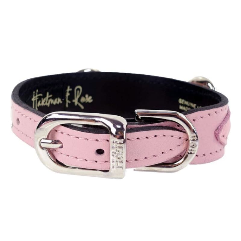 - Belmont Italian Leather Dog Collar In Sweet Pink & Nickel