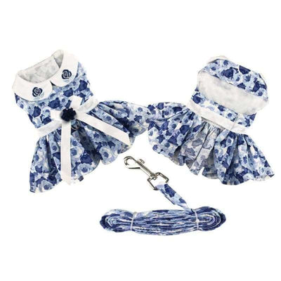 Blue Rose Dress With Matching Leash clothes for small dogs, cute dog apparel, cute dog clothes, cute dog dresses, dog apparel