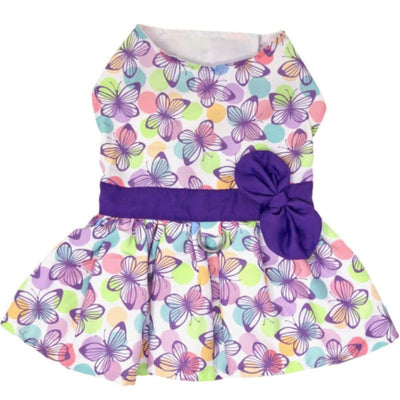 Purple Butterfly Harness Dress With Matching Leash Dog Apparel clothes for small dogs, cute dog apparel, cute dog clothes, cute dog dresses,
