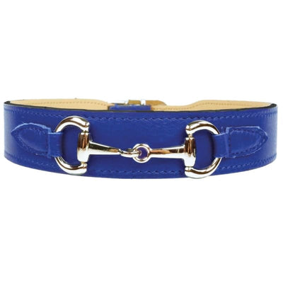 Belmont Italian Leather Dog Collar In Cobalt Blue & Nickel Pet Collars & Harnesses genuine leather dog collars, luxury dog collars, NEW 