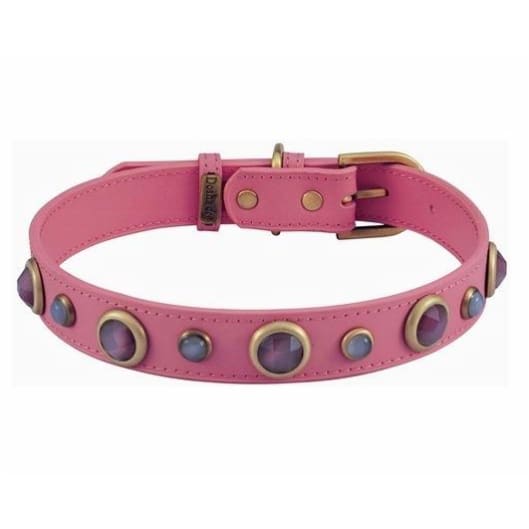 Imperial Faceted Cat Eye Genuine Leather Pink Dog Collar bling dog collars, cute dog collar, dog collars, fun dog collars, leather dog 