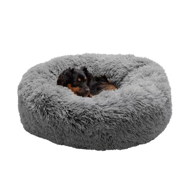 Calming Cuddler Long Fur Donut Bed in Gray