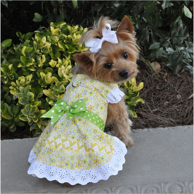 - Emily Yellow Floral & Lace Dog Dress With Matching Leash New Arrival