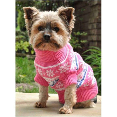 - 100% Pure Combed Cotton Pink Snowflake Dog Sweater