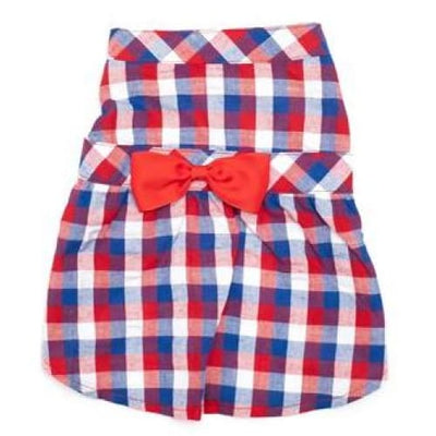 Red White and Blue Check Dog Dress Dog Apparel 4th of july