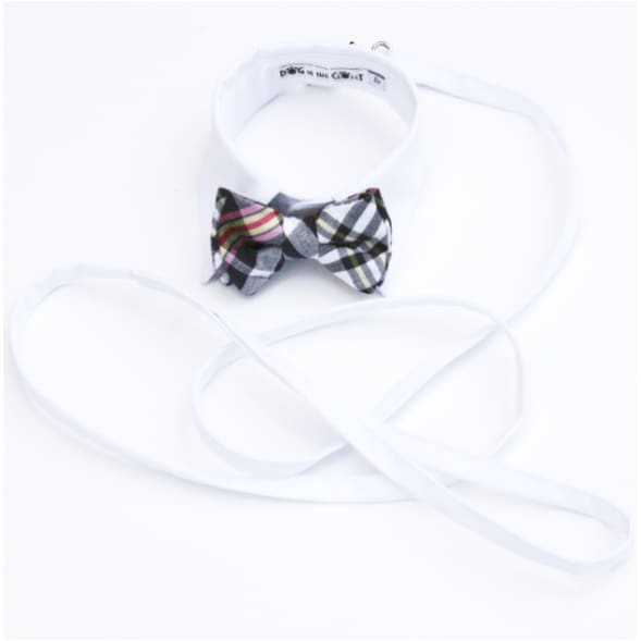- White Shirt Dog Collar With Plaid Bow Tie
