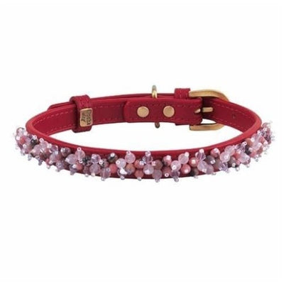 Mini Beaded Pink Quartz & Rhodonite Genuine Leather Dog Collar bling dog collars, cute dog collar, dog collars, fun dog collars, leather dog