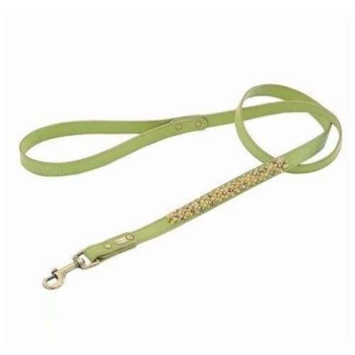 Beaded Yellow Jade & Picture Jasper Genuine Leather Dog Collar bling dog collars, cute dog collar, dog collars, fun dog collars, leather dog