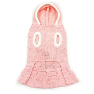Cable Hoodie Dog Sweater Dress in Pink clothes for small dogs, COATS, cute dog apparel, cute dog clothes, cute dog dresses