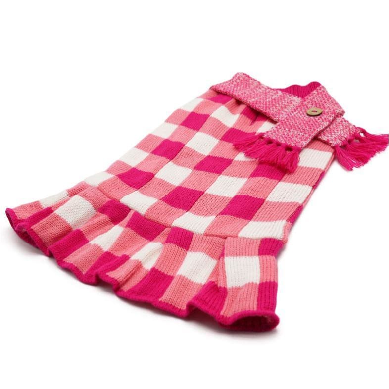 Gingham Dog Sweater Dress clothes for small dogs, COATS, cute dog apparel, cute dog clothes, cute dog dresses