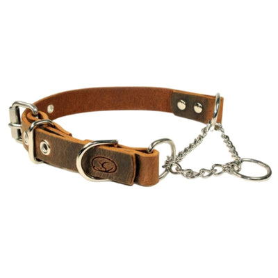 Adjustable 1 Dark Brown Leather Martingale Chain Dog Collar NEW ARRIVAL