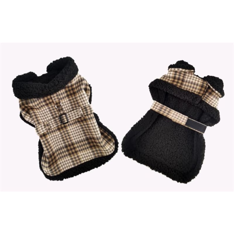 Plaid Fur-Trimmed Dog Harness & Leash Set Dog Apparel clothes for small dogs, cute dog apparel, cute dog clothes, dog apparel, dog sweaters