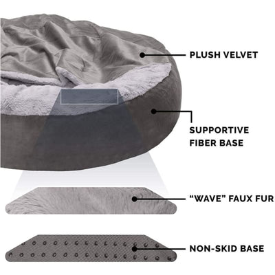 Dark Gray Wave Faux Fur & Velvet Hooded Donut Bed NEW ARRIVAL