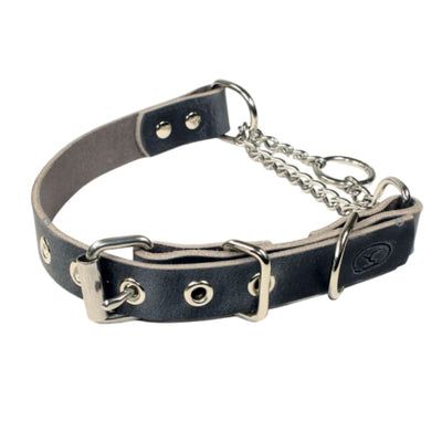 Adjustable 1 Dark Gray Leather Martingale Chain Dog Collar NEW ARRIVAL