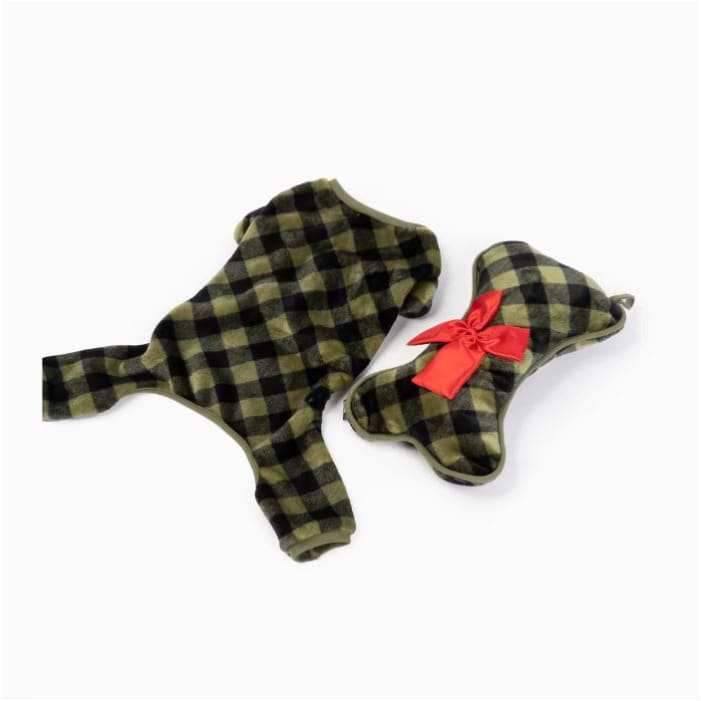 Green Plaid Elf Dog Pajamas + Stocking Pillow Dog Apparel NEW ARRIVAL