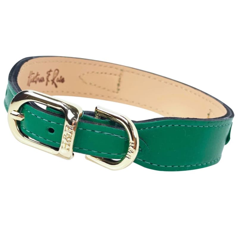 Holiday Crystal Bit Italian Leather Dog Collar in Emerald & Gold Pet Collars & Harnesses genuine leather dog collars, HARTMAN & ROSE, luxury