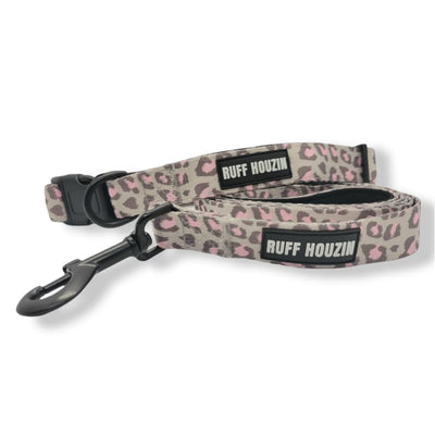 Gray & Pink Leopard Print Dog Collar & Leash NEW ARRIVAL