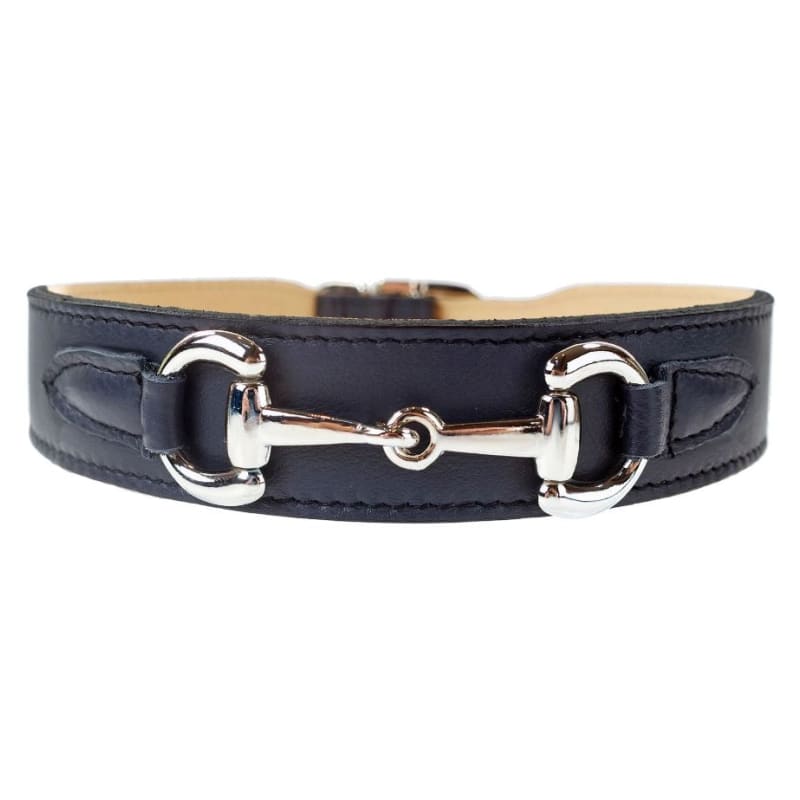 Belmont Italian Leather Dog Collar In French Navy & Nickel Pet Collars & Harnesses genuine leather dog collars, luxury dog collars, NEW 