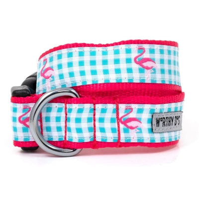 Gingham Flamingo Collar & Leash Collection bling dog collars, cute dog collar, dog collars, fun dog collars, leather dog collars