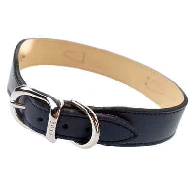 Belmont Italian Leather Dog Collar In French Navy & Nickel Pet Collars & Harnesses genuine leather dog collars, luxury dog collars, NEW 