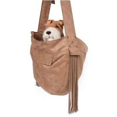 Fawn Ultrasuede Dog Cuddle Carrier Sling with Fringe MADE TO ORDER, NEW ARRIVAL