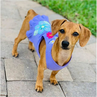 Purple Flower Power Dog Flounce Dress clothes for small dogs, cute dog apparel, cute dog clothes, cute dog dresses, dog apparel